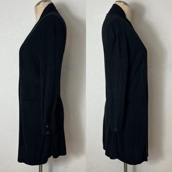 White House Black Market Open Front Midi Length Cardigan black, size S - Picture 2 of 9